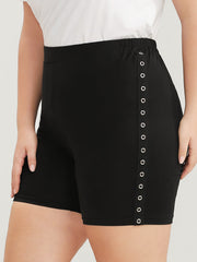 Plain Studded Detail Elastic Waist Shorts
