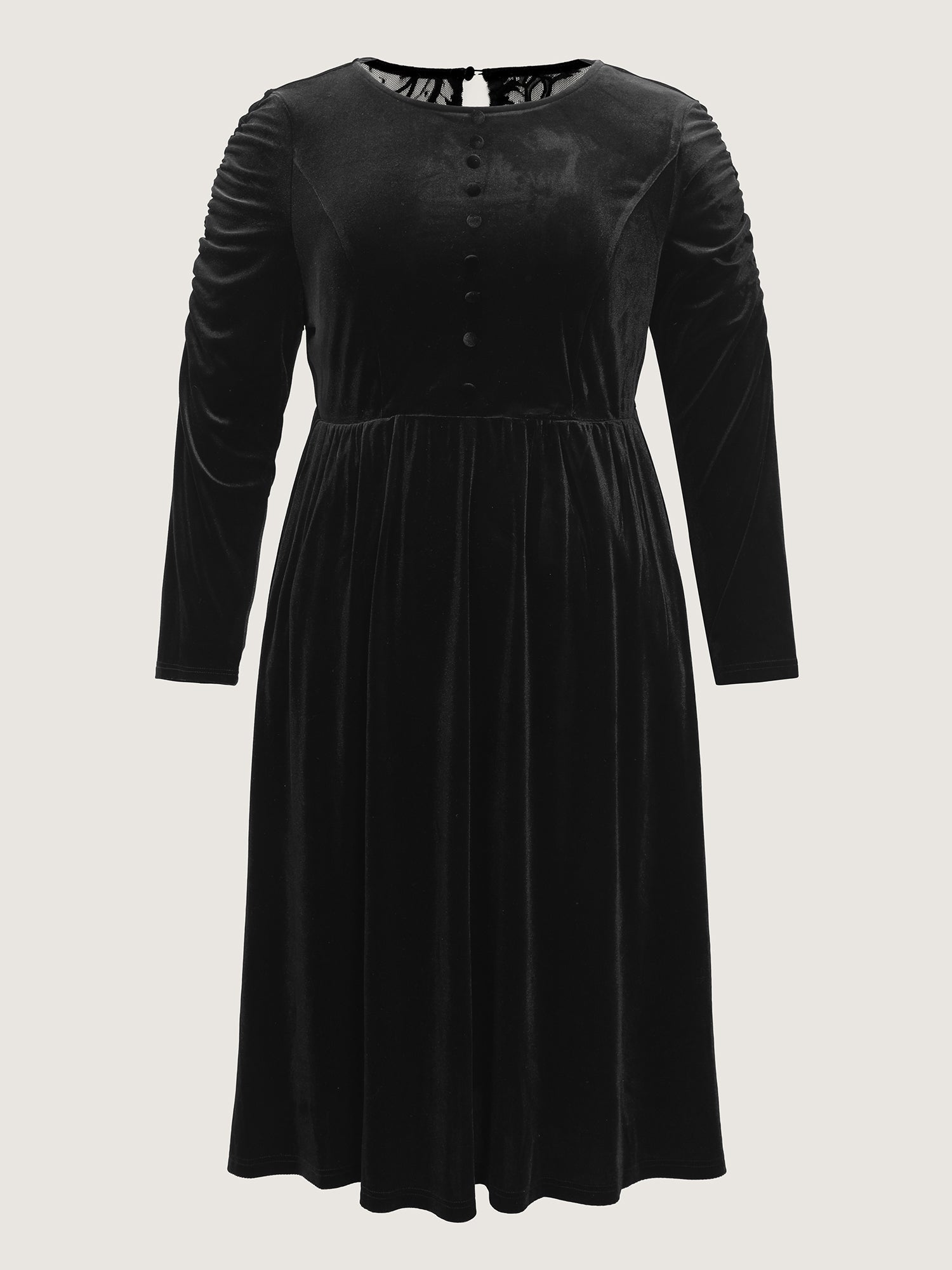 Sheer Lace Gathered Backless Midi Dress