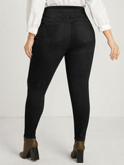 Skinny Slightly Stretchy High Rise Black Wash Double Button Jeans