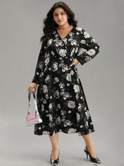 Floral Print Pocket Elastic Waist Wrap Dress