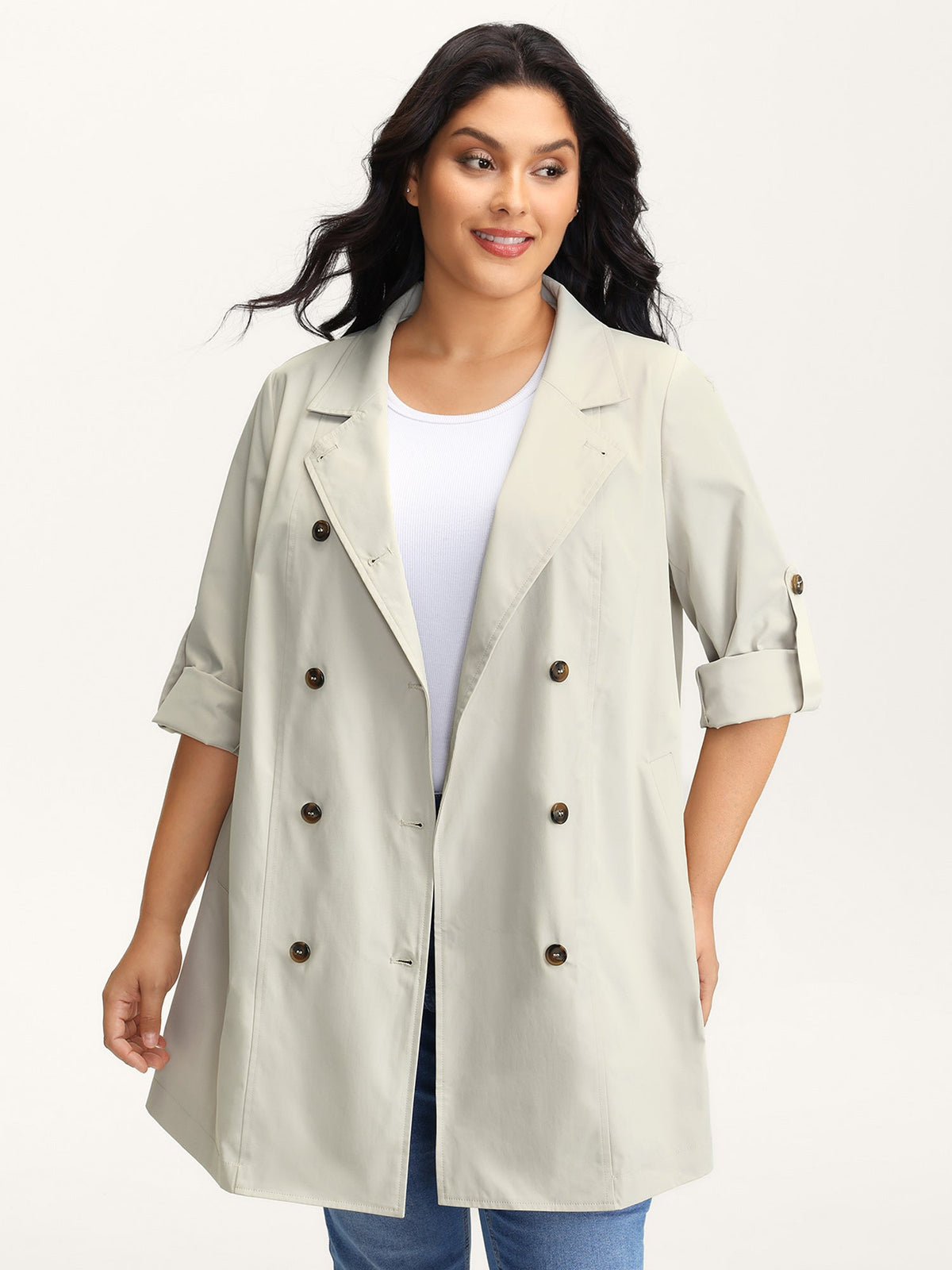 Tab Sleeve Pockets Button Jacket