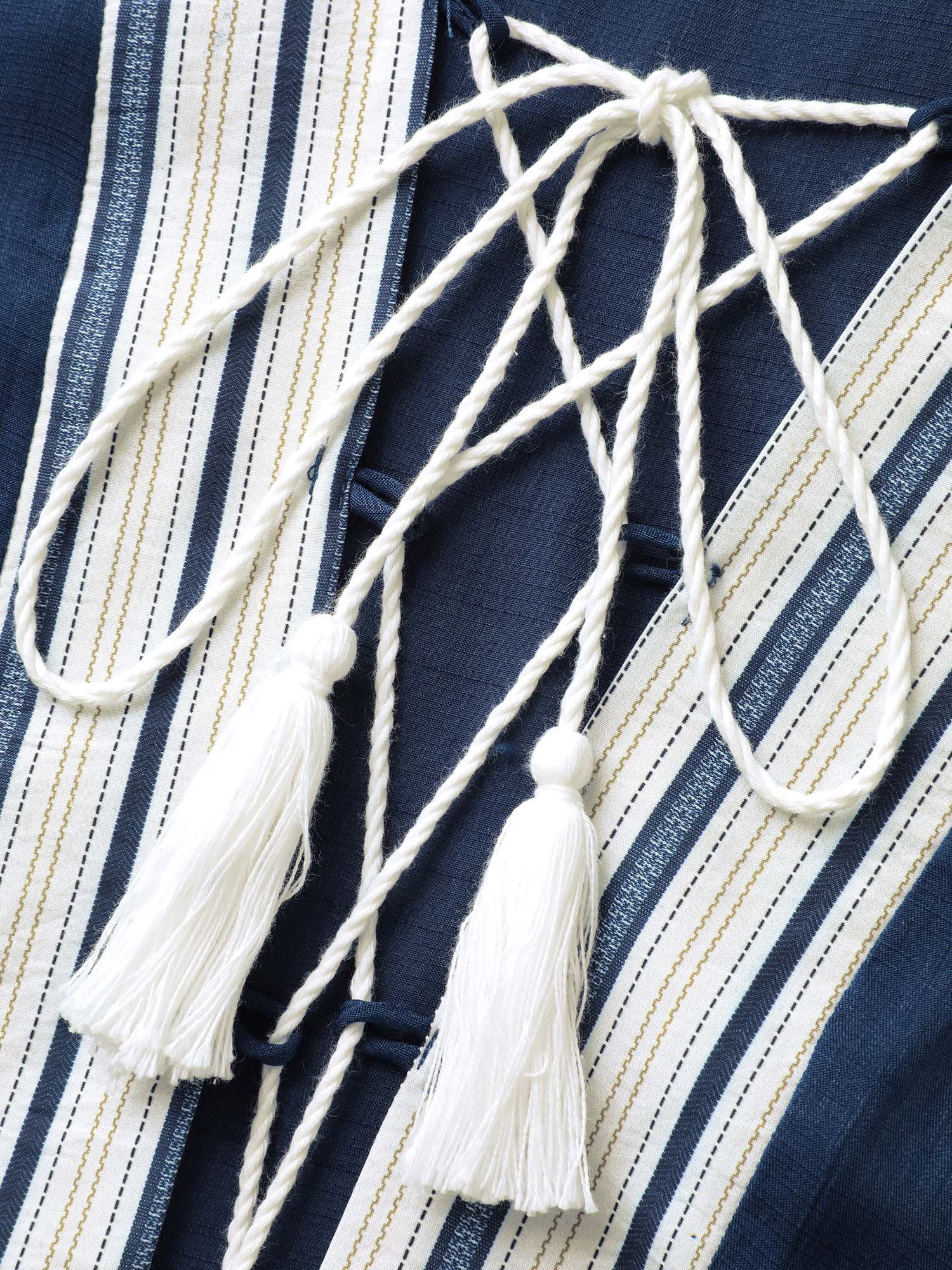 Striped Hem Tassel Solid Kimono