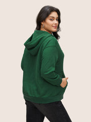 Solid Quilted Kangaroo Pocket Hooded Sweatshirt