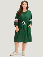 Striped Contrast Pocket Bowknot Patchwork Dress