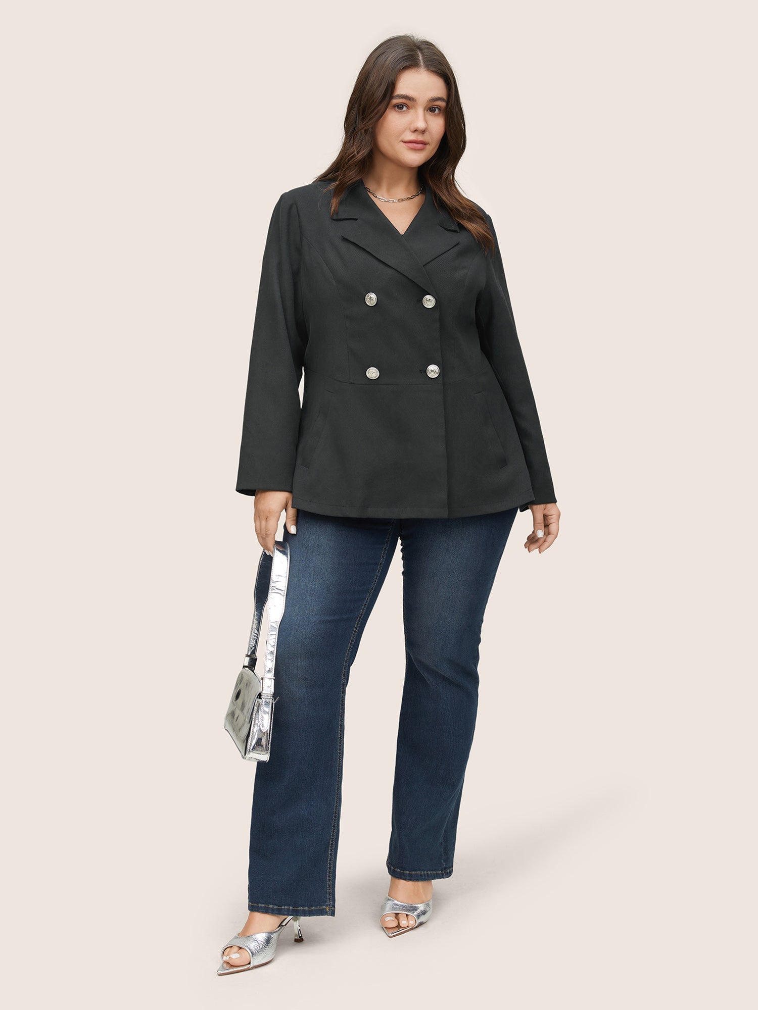 Suit Collar Double Breasted Metal Detail Blazer