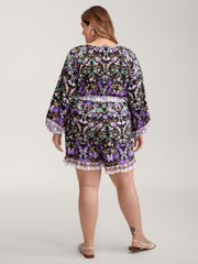 Floral Print Contrast Ruffled Trim Romper