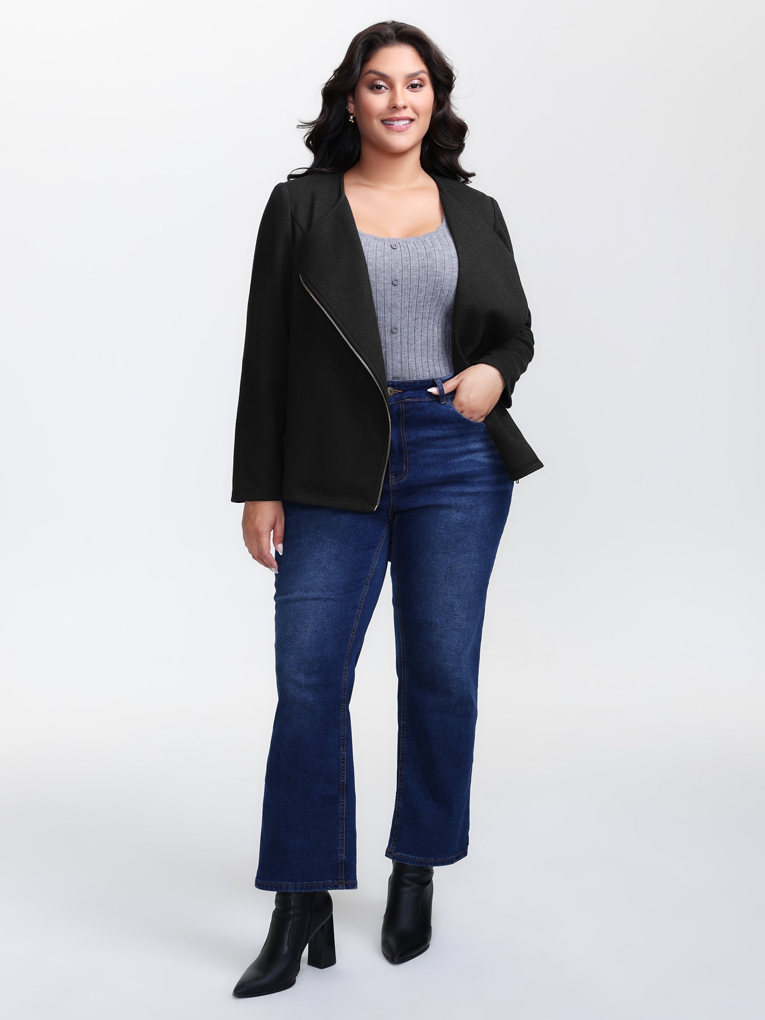 Asymmetrical Zipper Solid Jacket