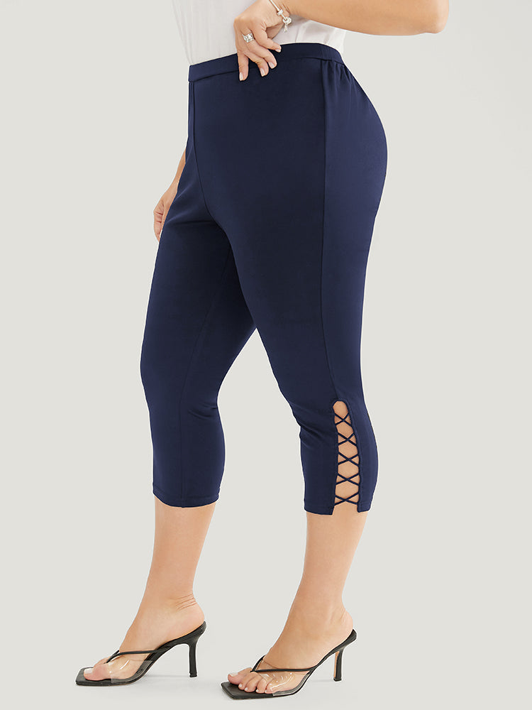 Solid Crisscross Hem Skinny Leggings