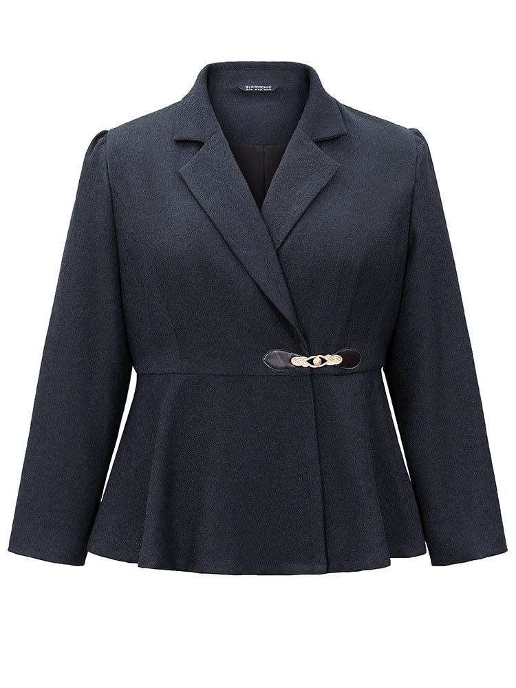 Suit Collar Plain Buckle Detail Tweed Blazer