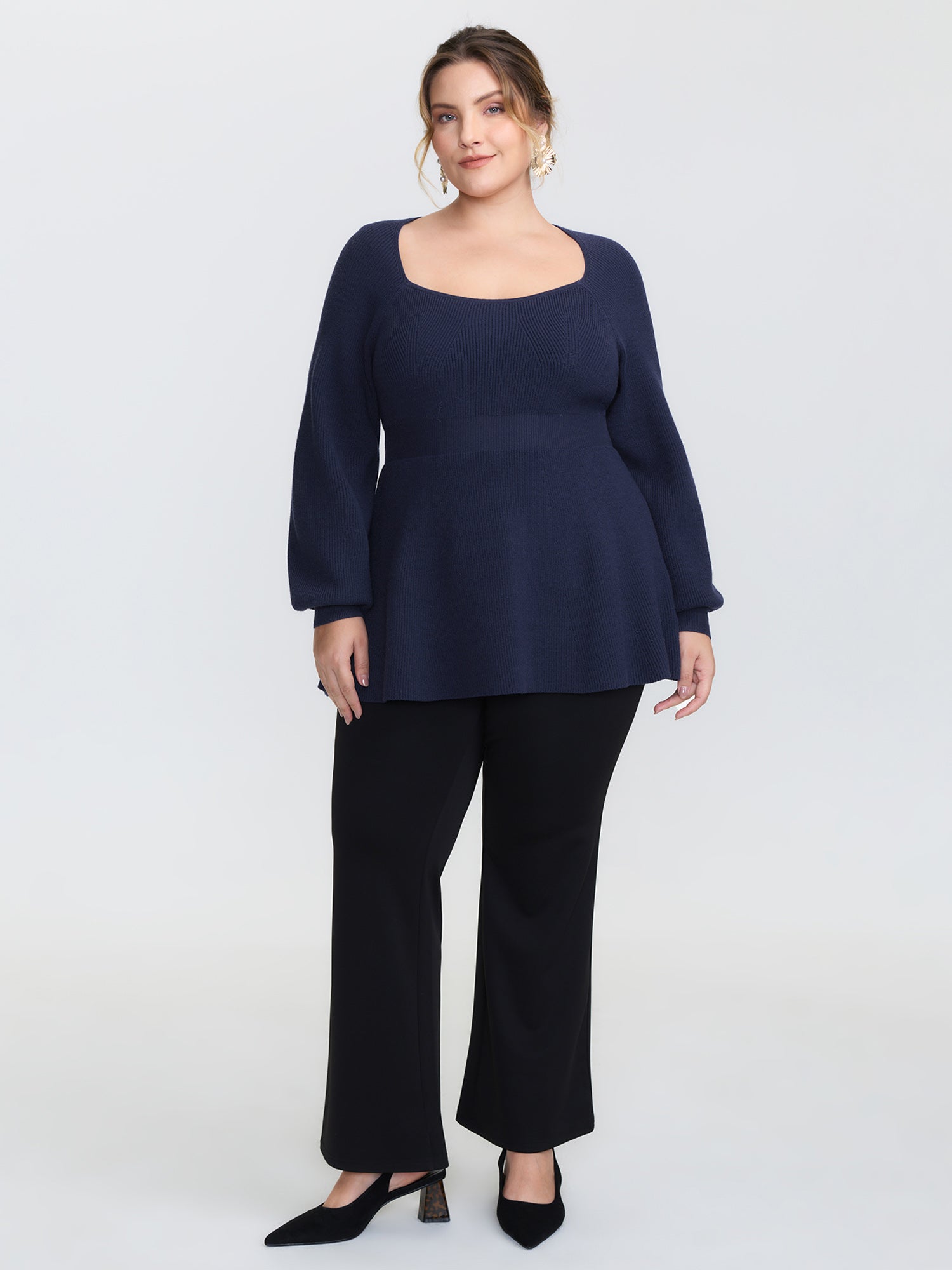 Scoop Neck Cinched-Waist Textured Pullover