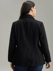 Plain Gathered Suit Collar Button Fly Blazer
