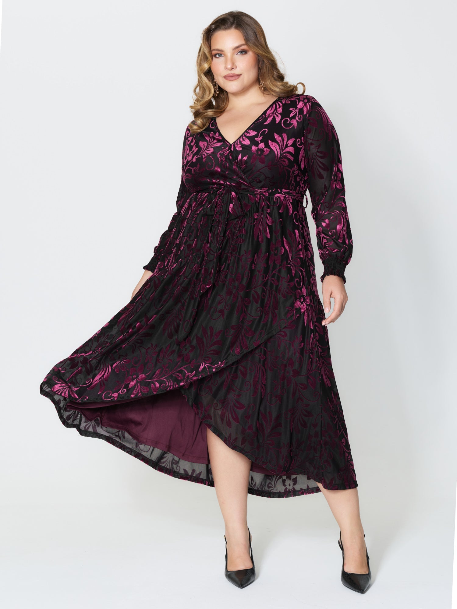 Shimmery Stretchy Velvet Shirred Maxi Dress