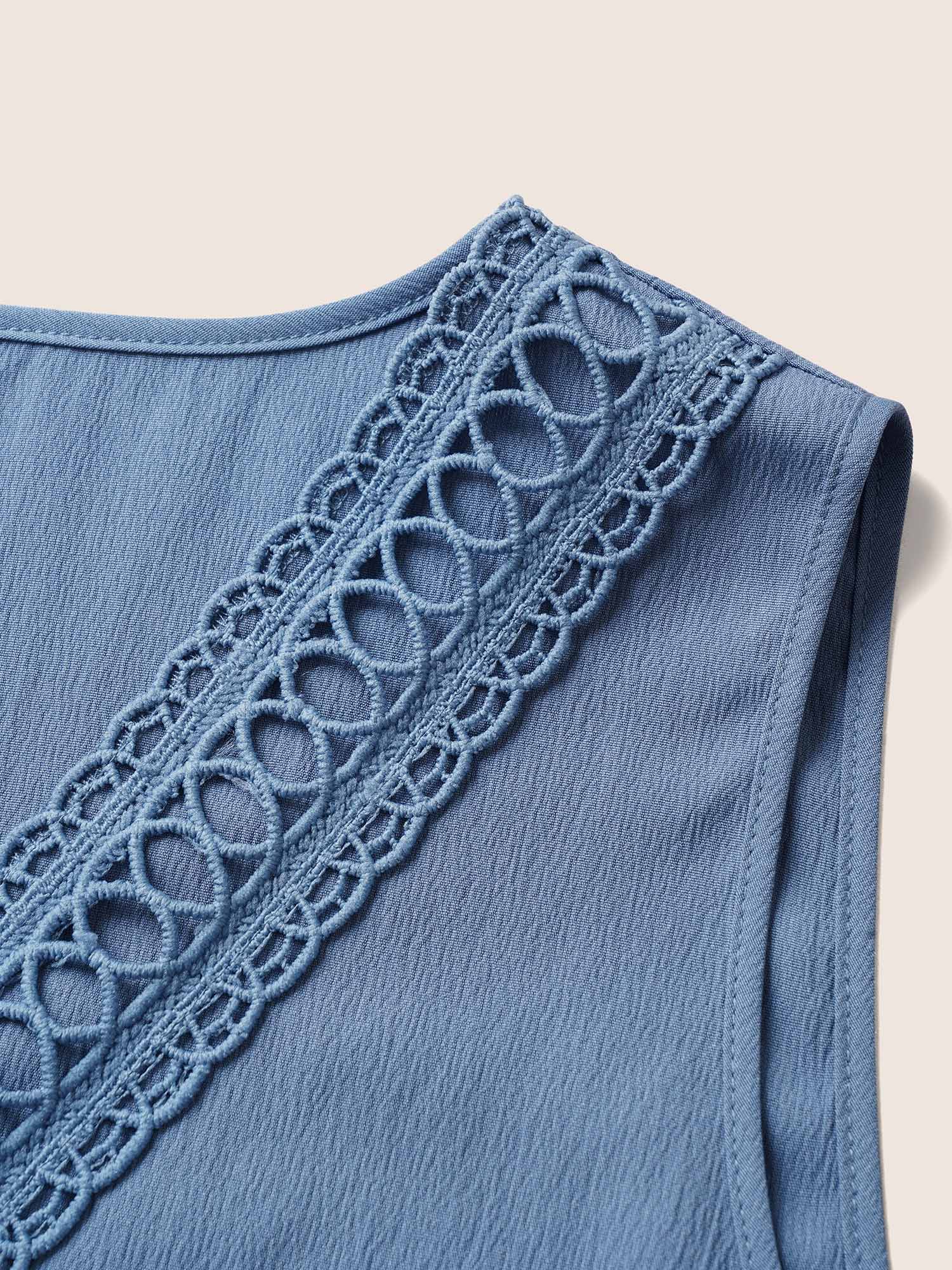 Solid Lace Patchwork Gathered Tank Top