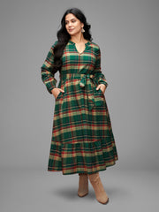 Festive Notched Collar Plaid Dress