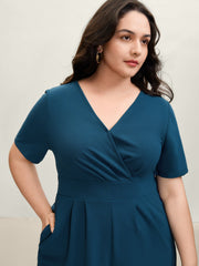 Shirred Waist Surplice Wide-Leg Jumpsuit