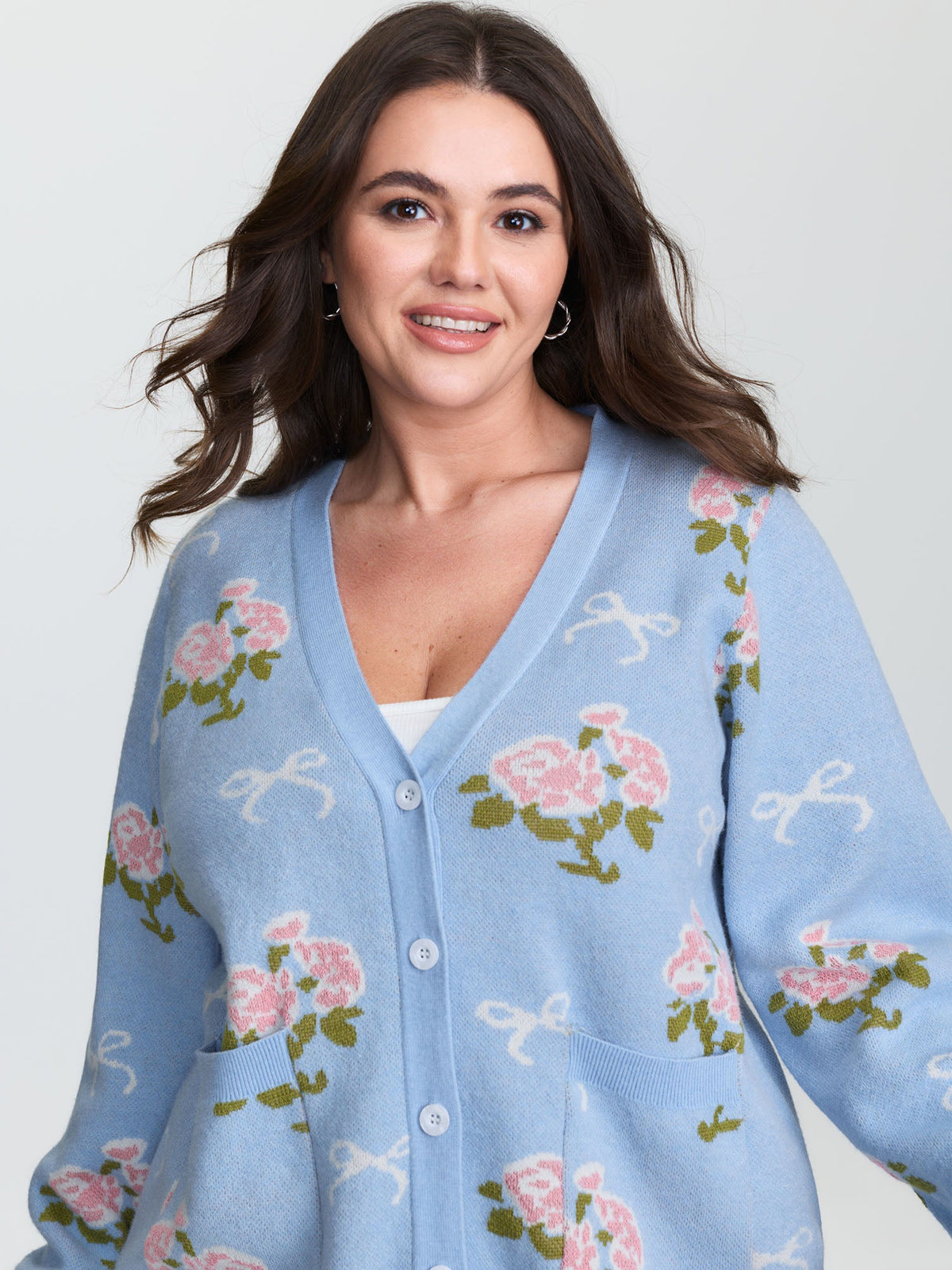 Beautiful Floral Bow Pattern Jacquard Knit Cardigan