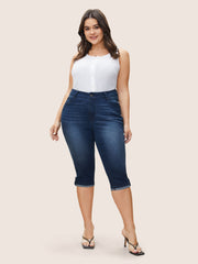 Plain Roll Hem Skinny Cropped Jeans