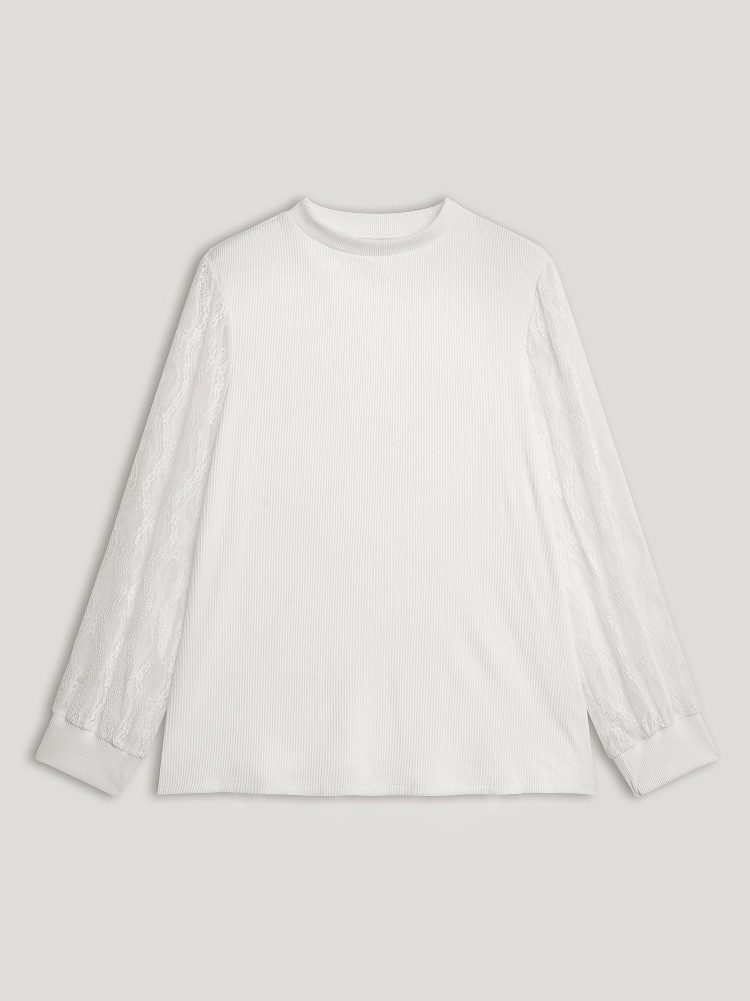 Sheer Lace Trim Mockneck Knit Top