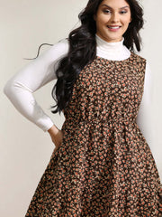 Floral Print Pockets Sleeveless Midi Dress