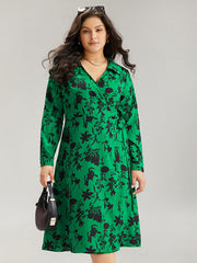 Silhouette Floral Print Bowknot Side Dress