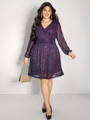 Shimmery Pleated-Waist Pockets Knee-Length Dress