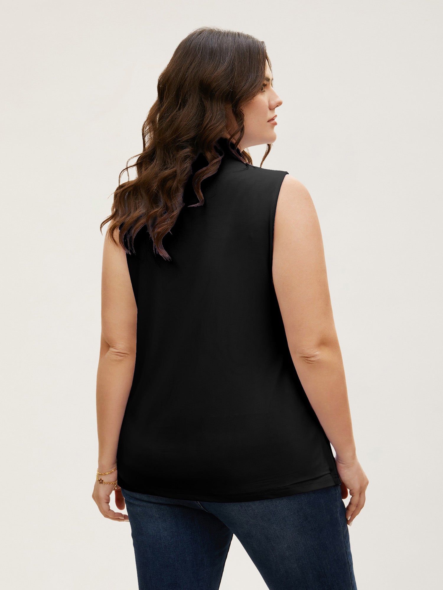 Overlap Collar Solid Pleated Tank Top