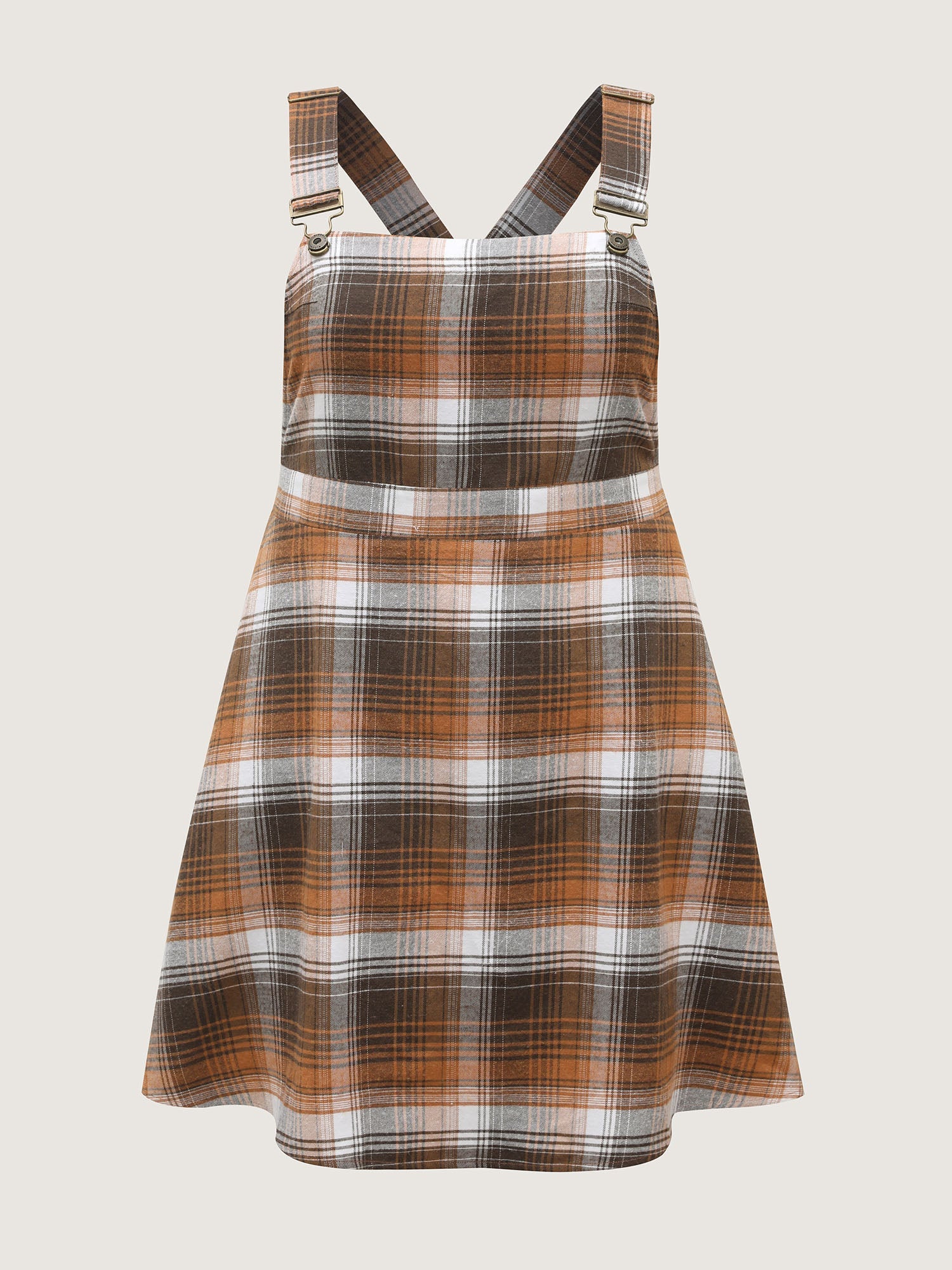 Plaid Print Overall Straps Shirred Mini Dress
