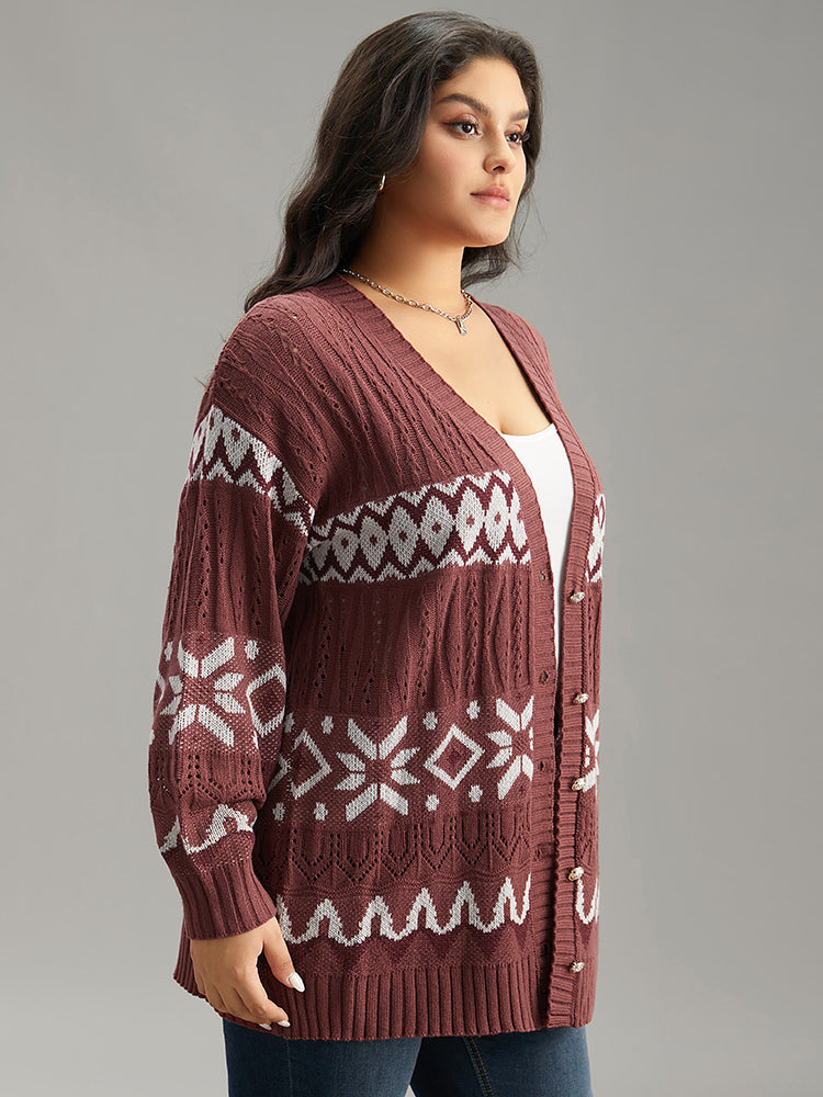 Bandana Print Eyelet Metal Button Fly Cardigan