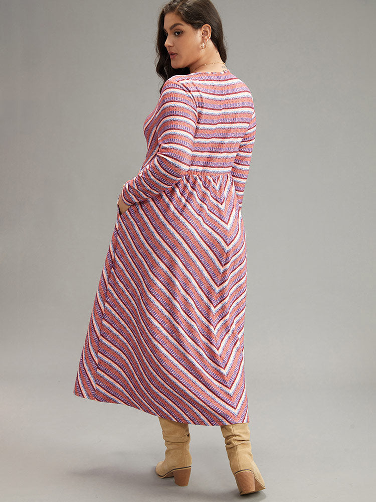 Striped Elastic Waist Gathered Dress