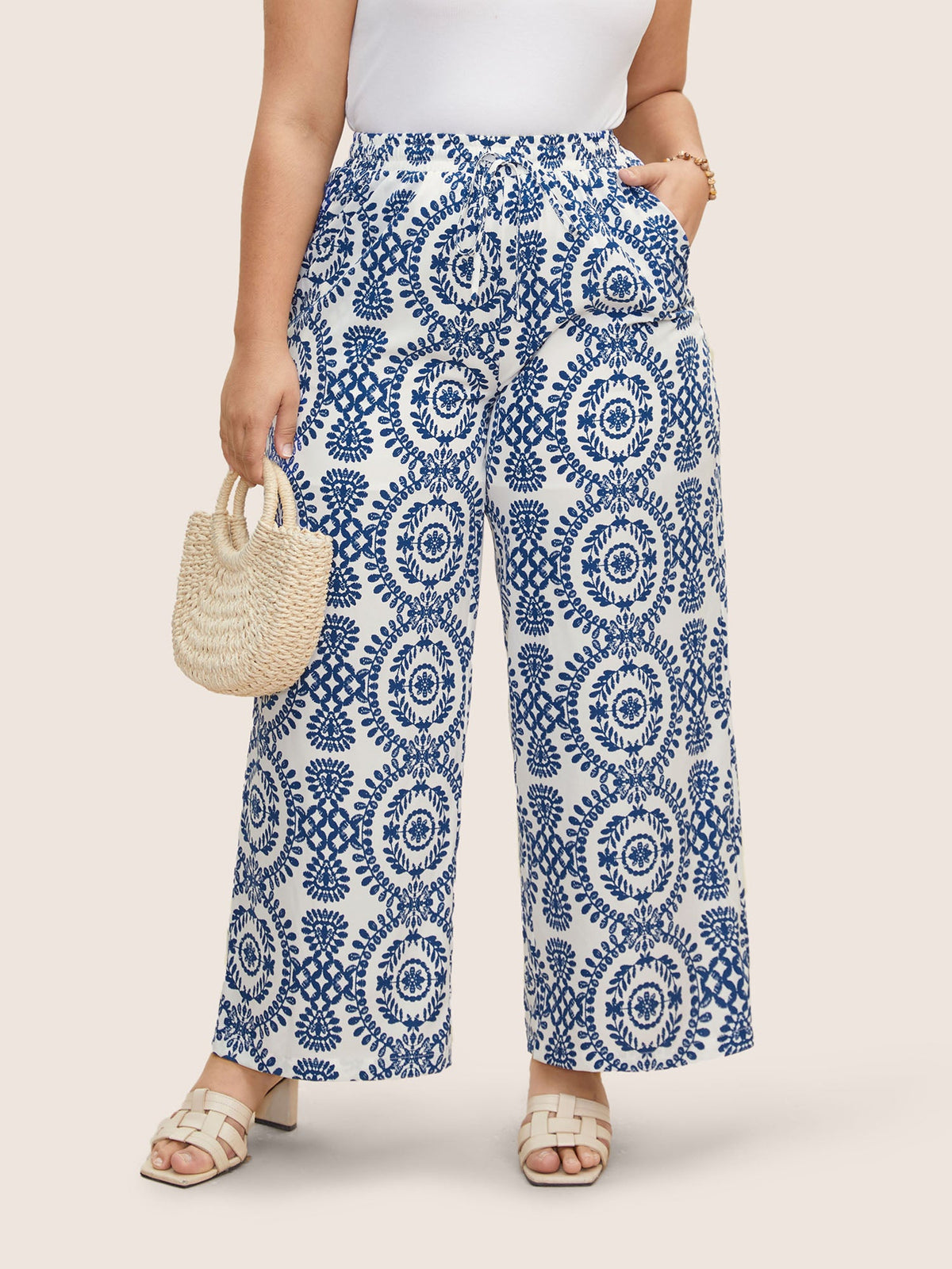 Bandana Print Drawstring Wide Leg Pants