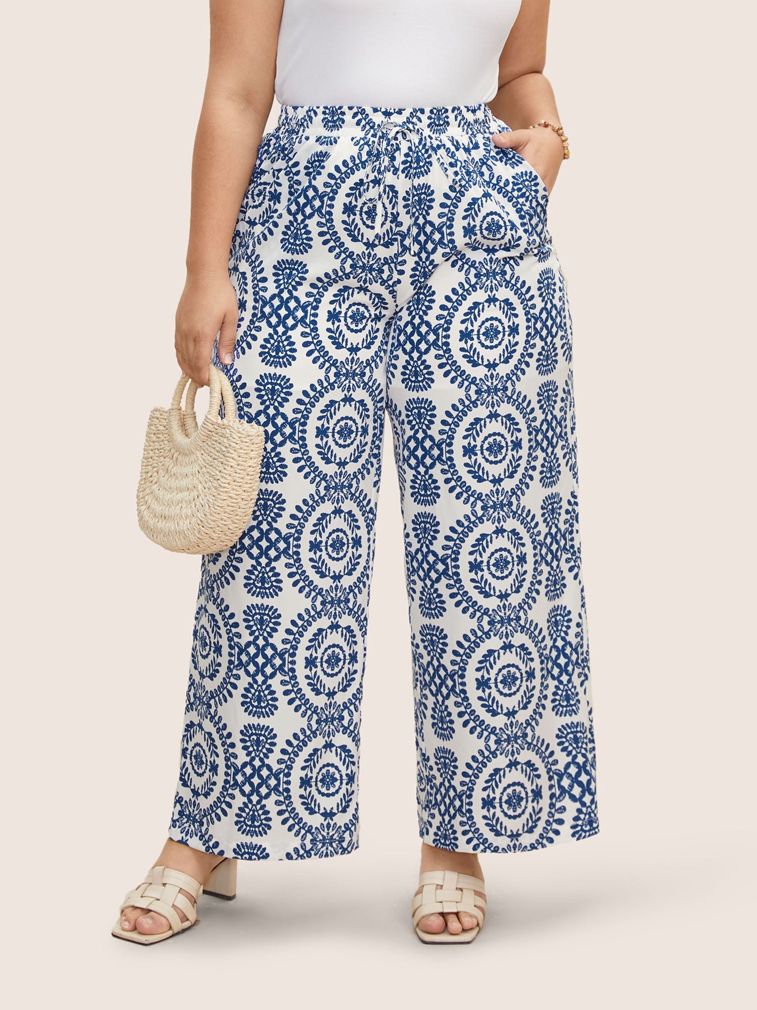 Bandana Print Drawstring Wide Leg Pants