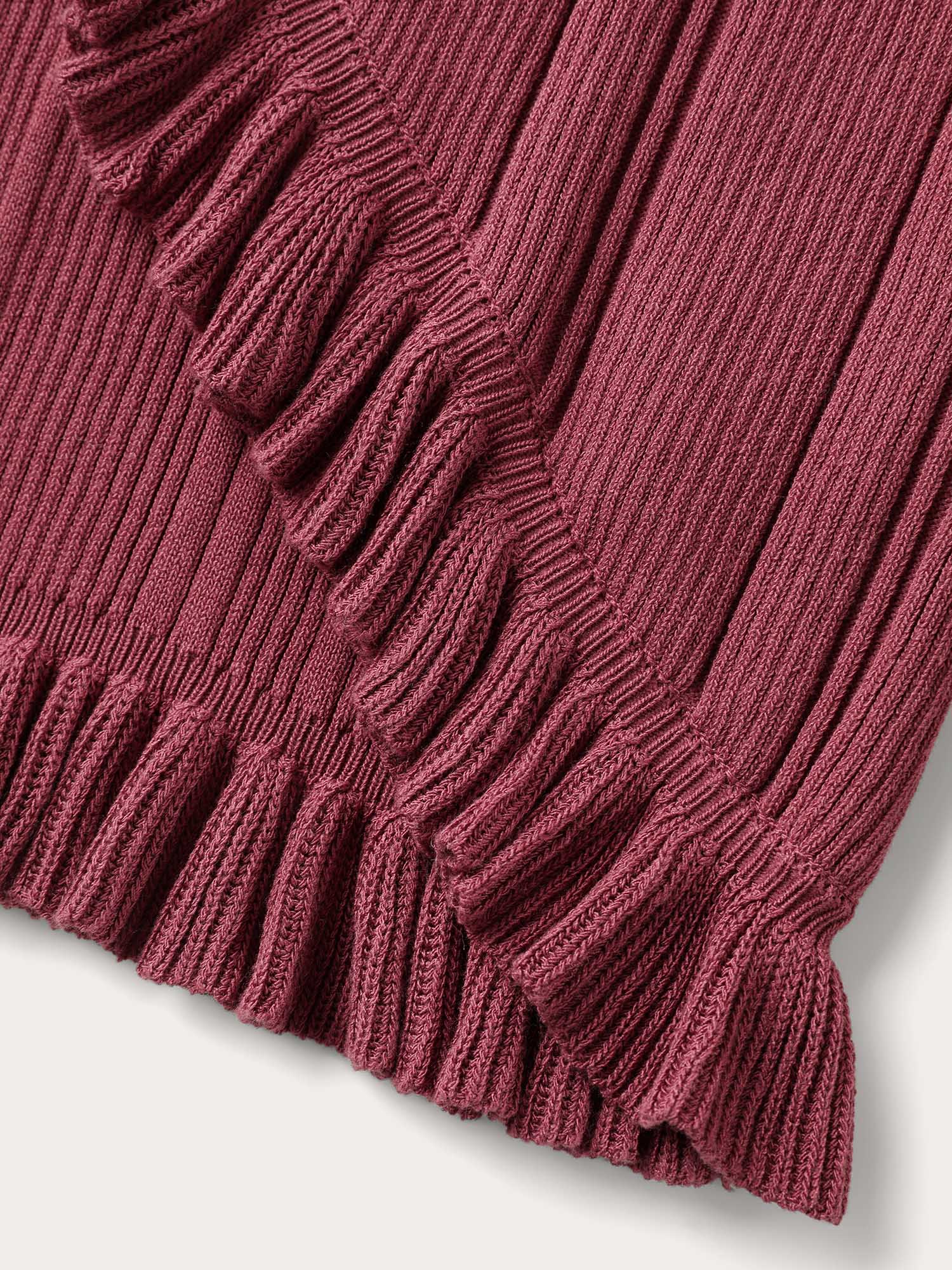 Ruffled Edged Front Tie Knit Cardigan