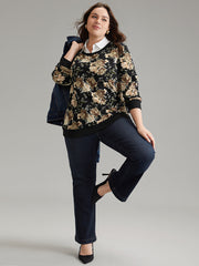 2-In-1 Floral Print Shirt Collar Sweatshirt