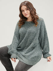 Solid Pointelle Knit Round Neck Cut Out Heather Knit Top