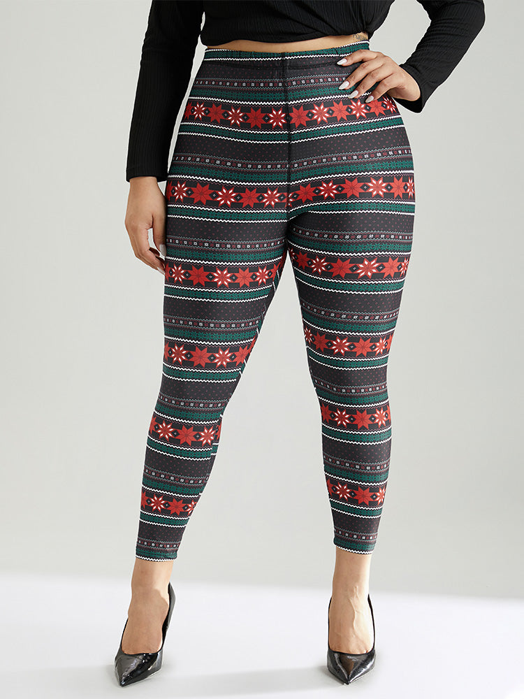 Snowflake Striped Very Stretchy Ankle Leggings