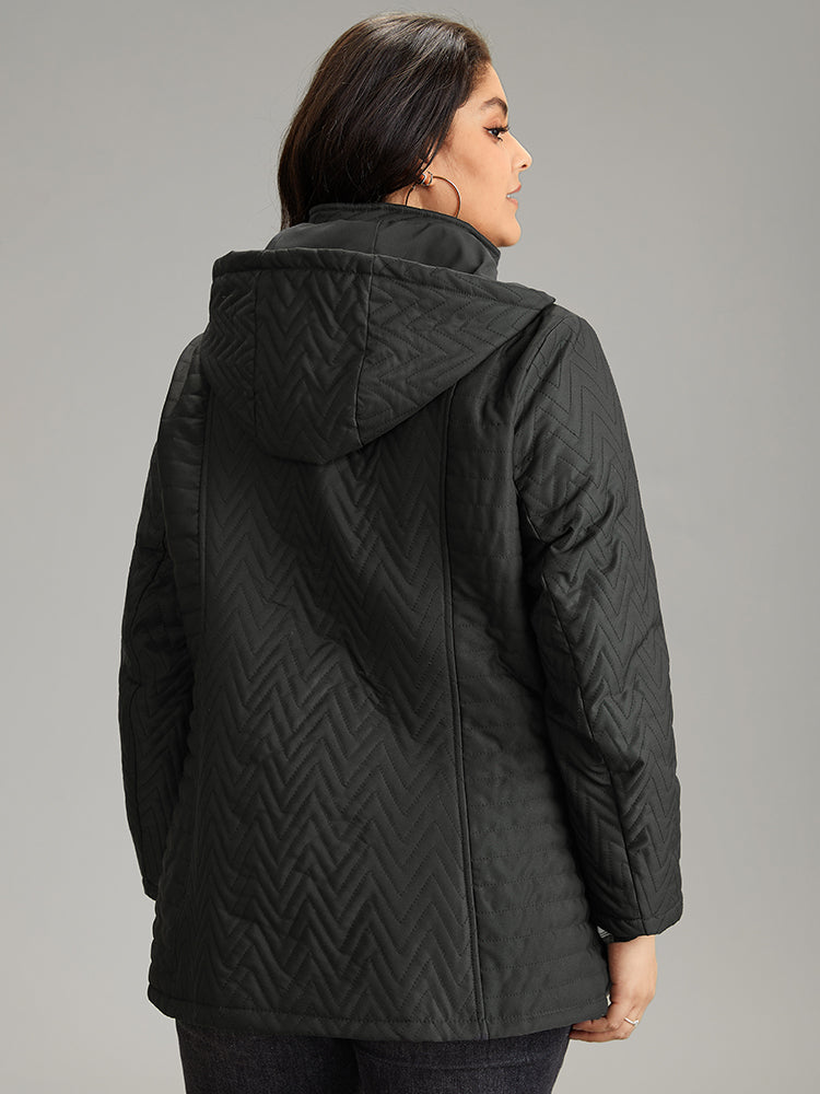 Solid Quilted Zipper Fly Hooded Cotton Jacket