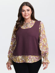 2-in-1 Floral Textured Knit Top