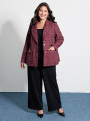 Tweed Brooch Waist-Defining Blazer