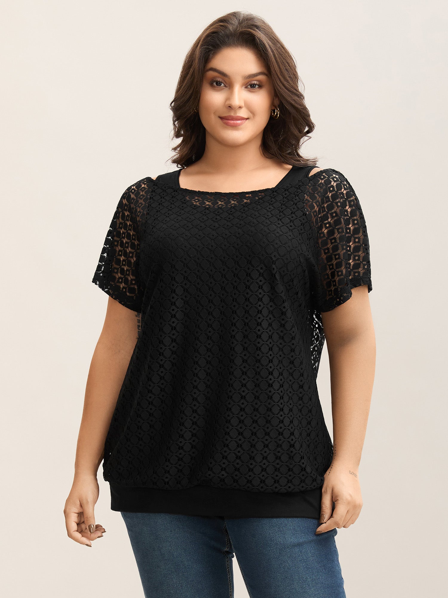 2-in-1 Cut-Out Plain Knit Top