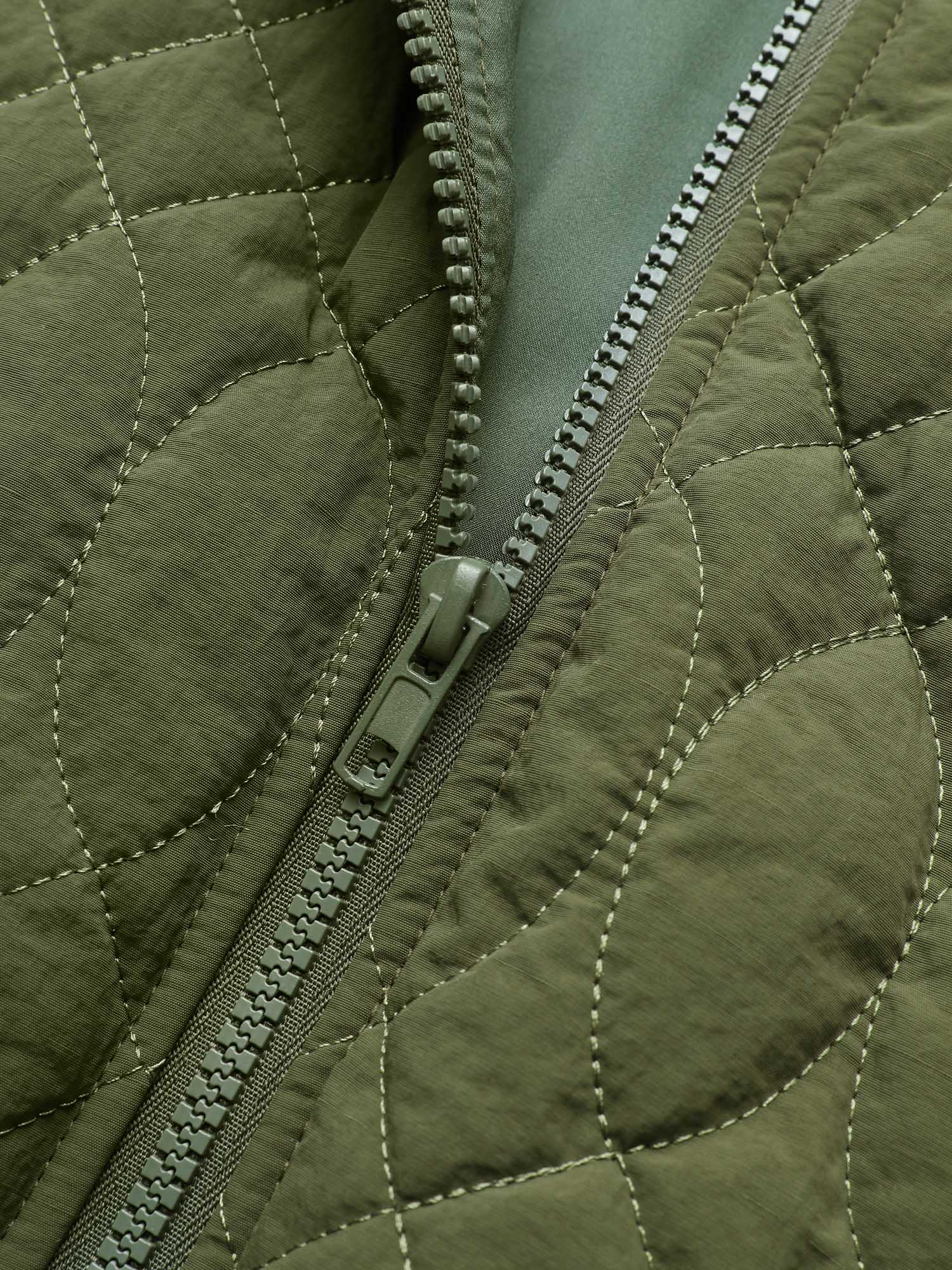 Solid Pocket Texture Lined Quilted Jacket