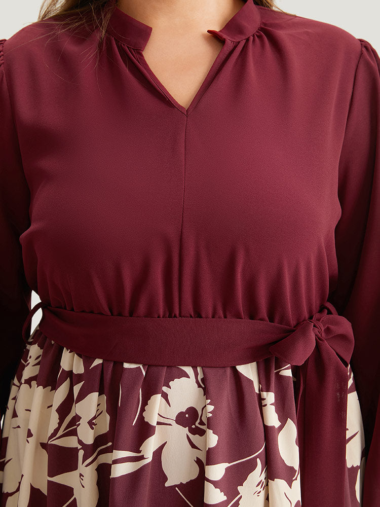 Silhouette Floral Print Belted Pleated Dress