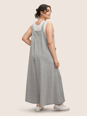 Solid Heather Patched Pocket Wide Leg Jumpsuit