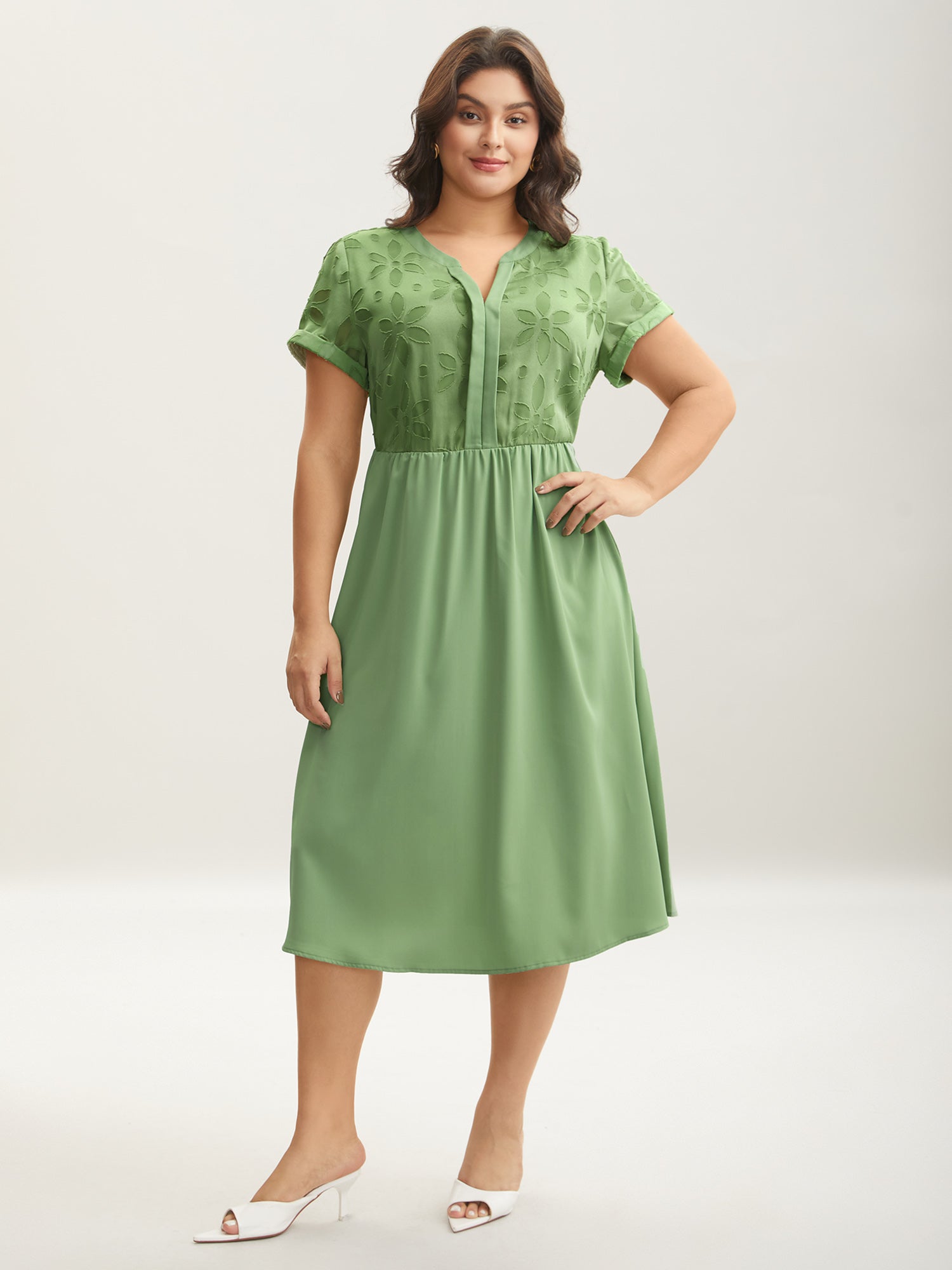 Sheer Back Textured Cut-Out Midi Dress