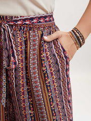 Boho Print Belted Flared Pants