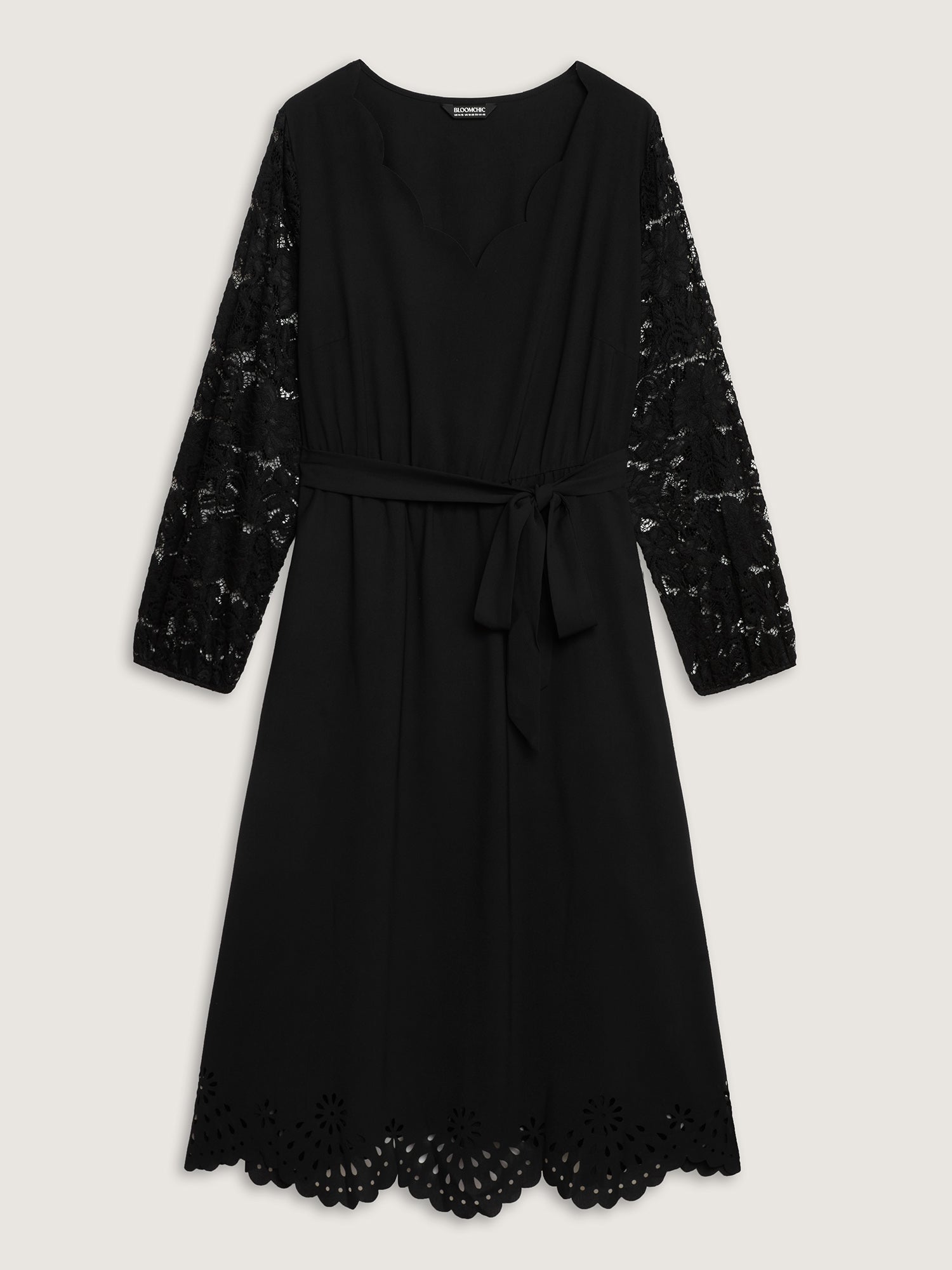 Sheer Floral Embroidered Scalloped Neck Midi Dress