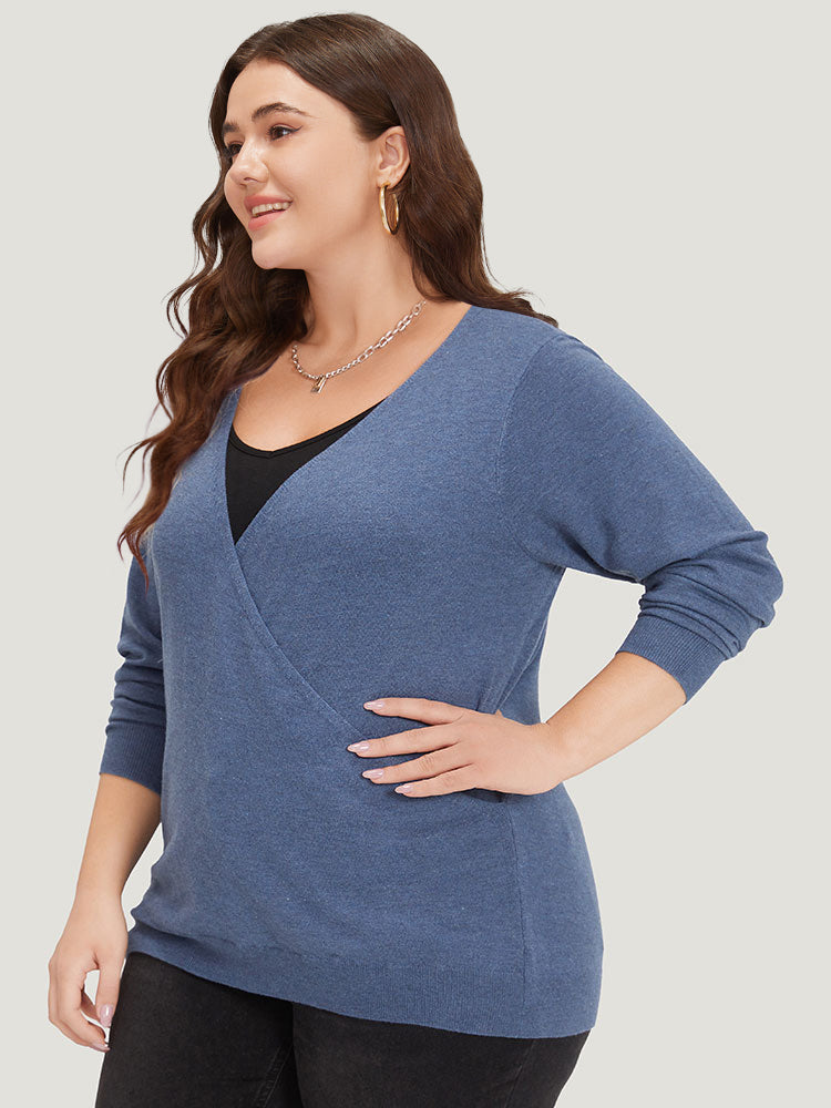 Plain Crossover Elastic Cuffs Pullover
