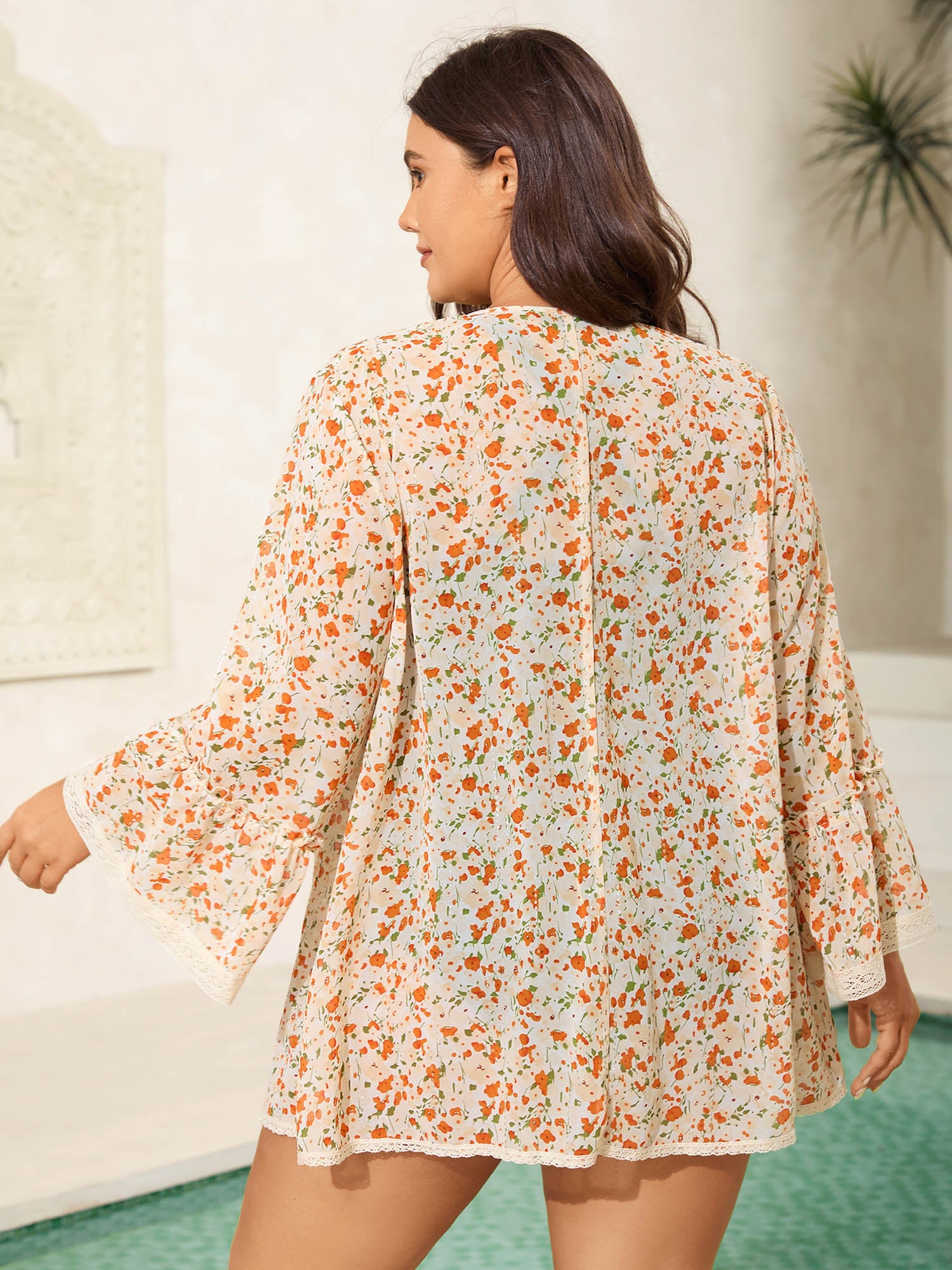 Fine Glitter Print Front-Tie Kimono