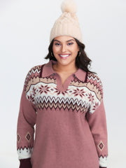 Boho Pattern Jacquard Contrast Sweater Dress