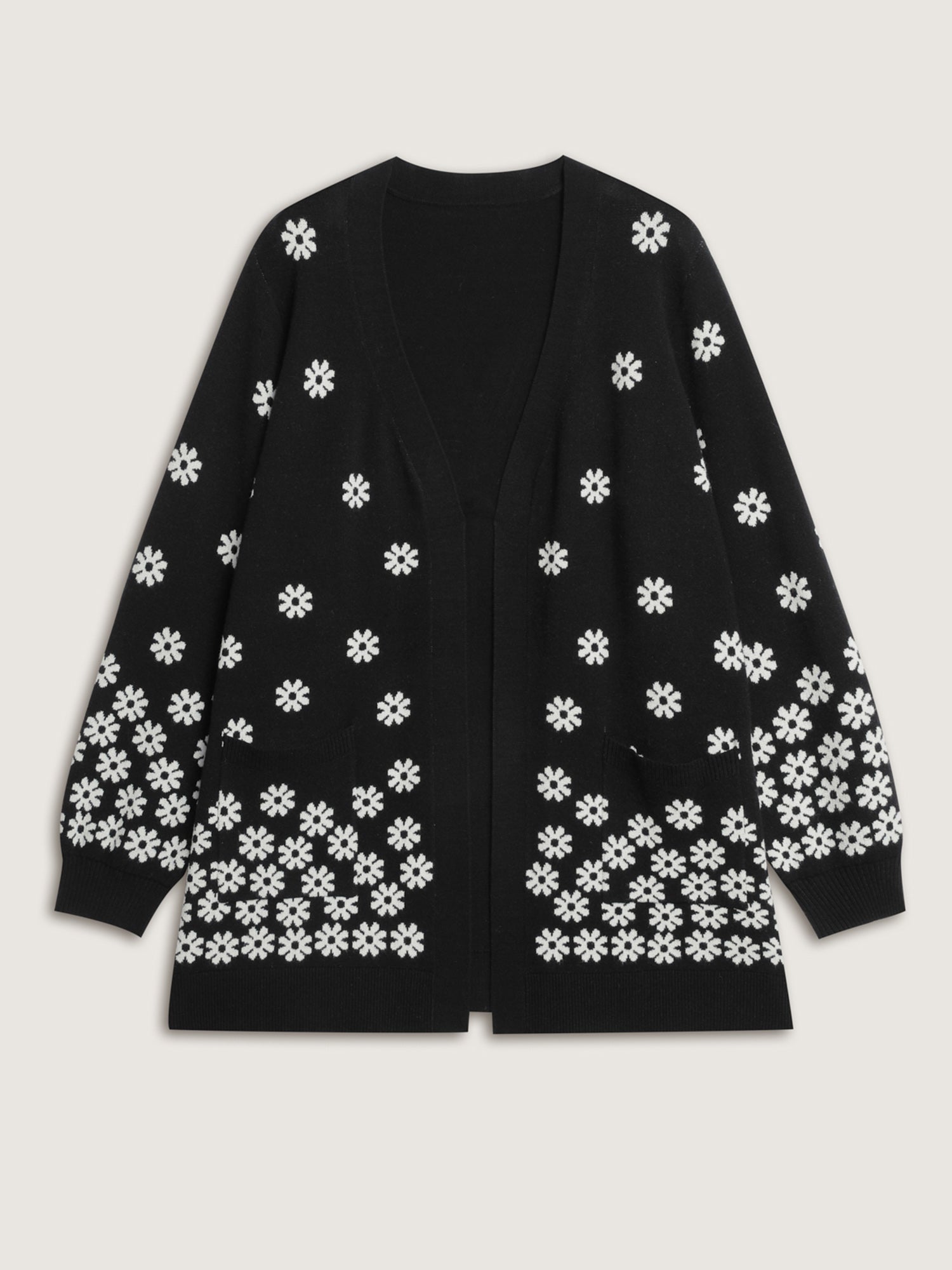 Scattered Floral Pattern Open-Front Cardigan