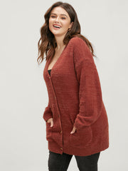 Solid Pointelle Knit Pocket Button Front Heather Cardigan